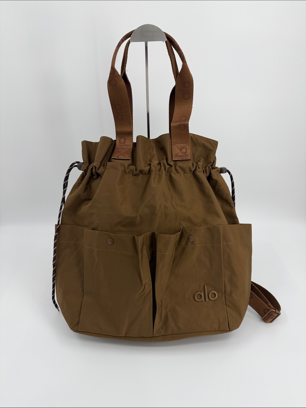 ALO Yoga Brown Drawstring Duffel Tote Convertible Backpack